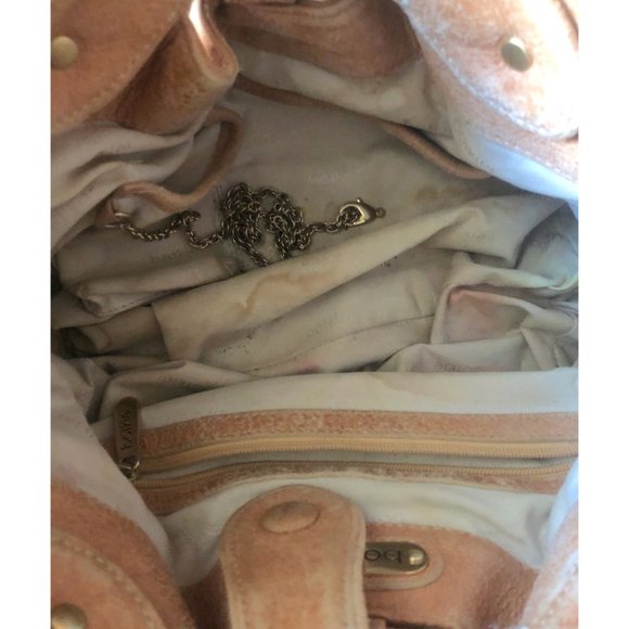 BOTKIER Camel Tan Metallic Suede Leather Crescent Hobo Boho Handbag Bag Purse - Picture 16 of 17